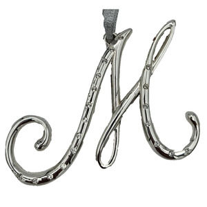Harvey Lewis Letter “M” Ornament Silver Monogram w White Swarovski Crystals EUC